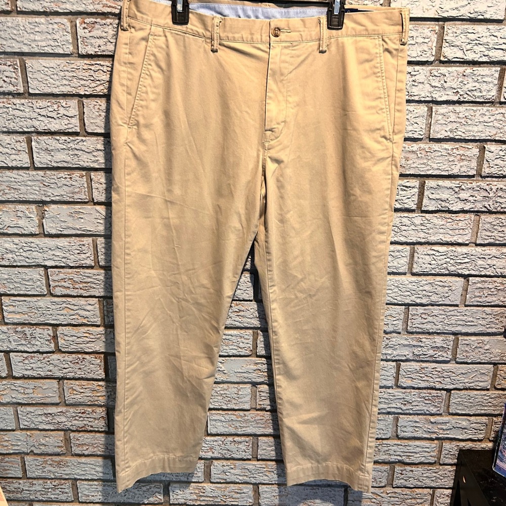 Polo Ralph Lauren Mens Tan Khaki Chino Pants Straight Leg Flat Front Trousers